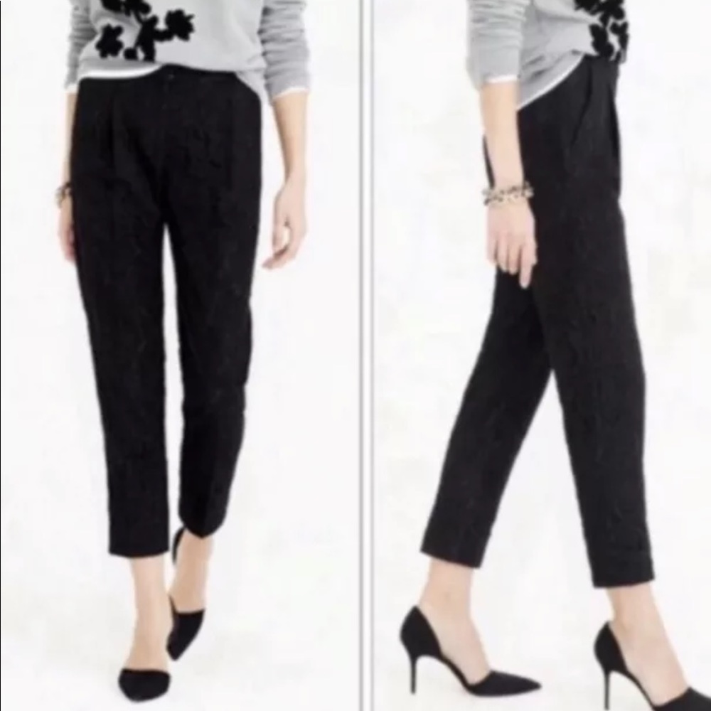 NWT J Crew Collection Black Lace Pleated Front Cropped Pant Size 6 E2346